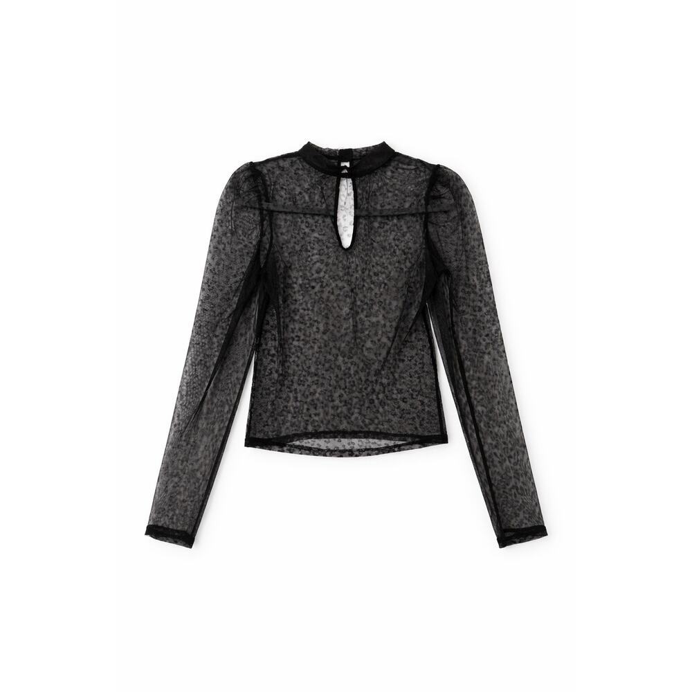 Y2K sheer mesh black cheetah top